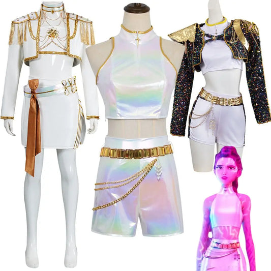 Kids Girls Kpop Demon Hunters Rumi Mira Zoey Huntrix Golden Cosplay Costume Childs Stage Fancy Dress