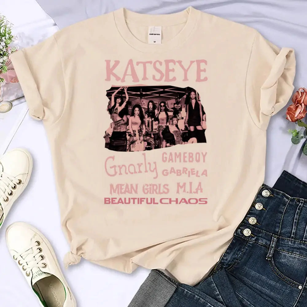 Katseye Kpop T-shirt Girl Band Cute Anime Korean K-pop Tshirt Summer Clothes