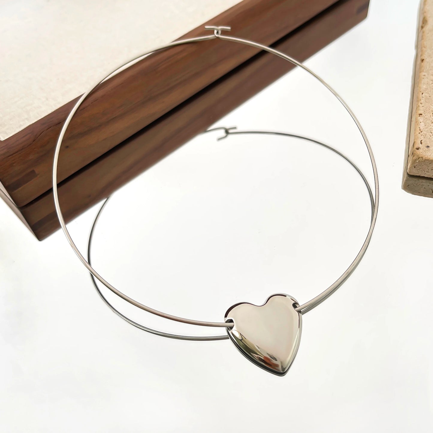 Silver Plated Choker Heart Pendant Necklace