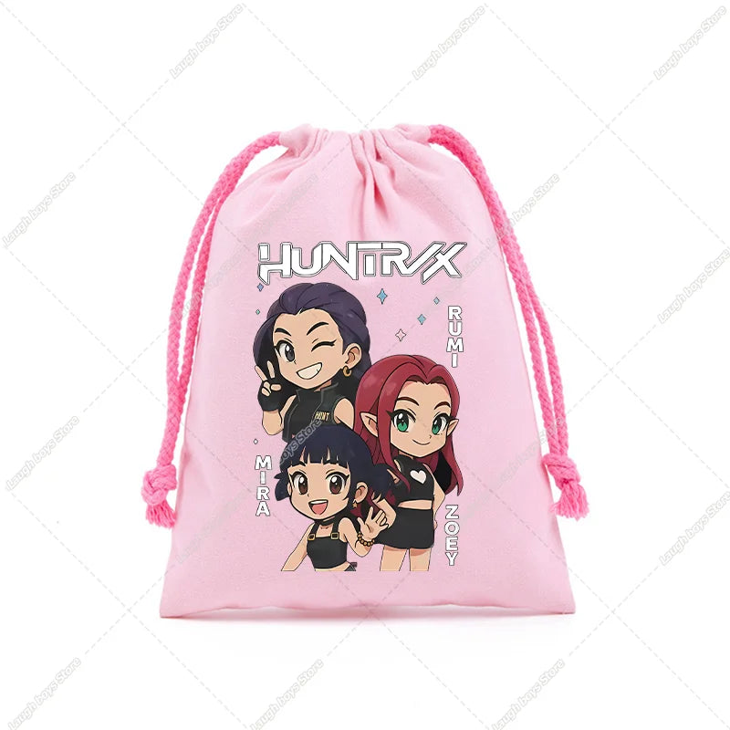 KPop Demon Hunters Merch Drawstring Purse Pouch Swim/PE Kit Swim Book Bag Huntrix Derpy Tiger Gift