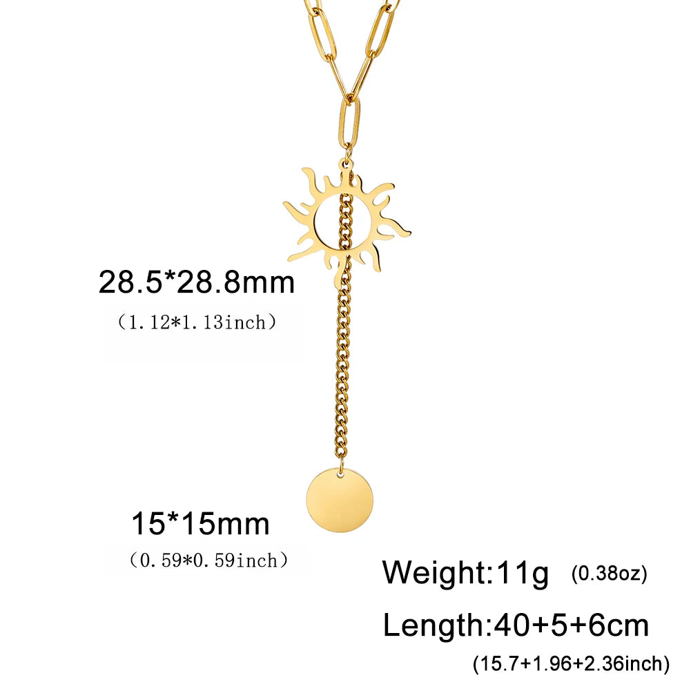 Sun Moon Pendant Chain Necklace Stainless Steel Bohemian Choker Necklace Pagan