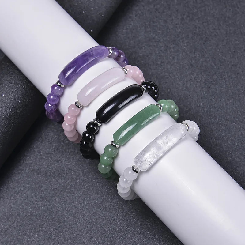 Natural Stone Healing Crystal Rose Quartz Amethyst Gemstone Beaded Bracelet for Women Girls Jewelry