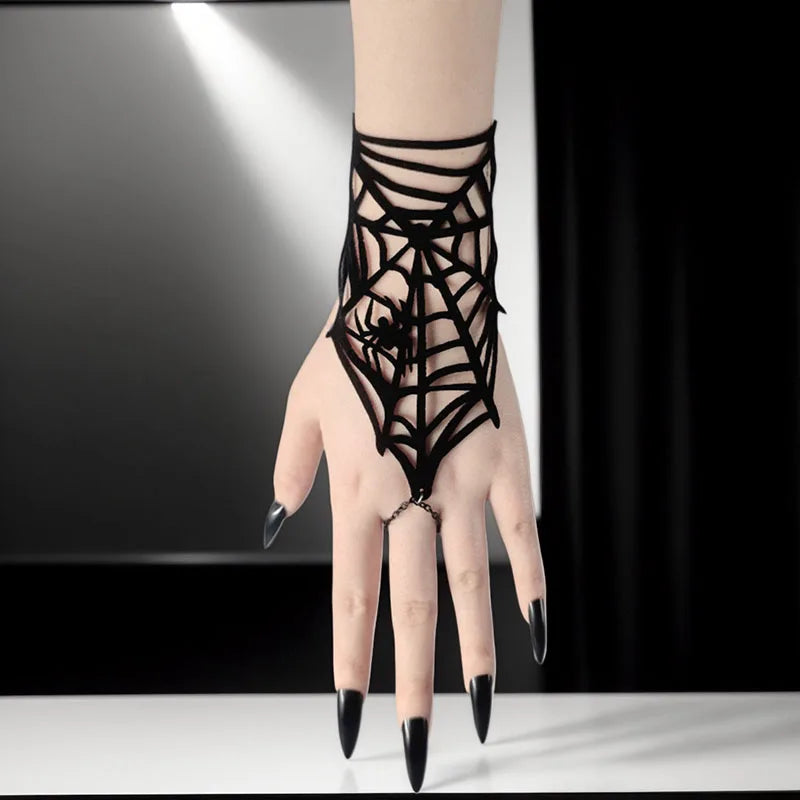 Gothic Bracelet Black Spike Dark Spider Web Hand Accessory Halloween Costume