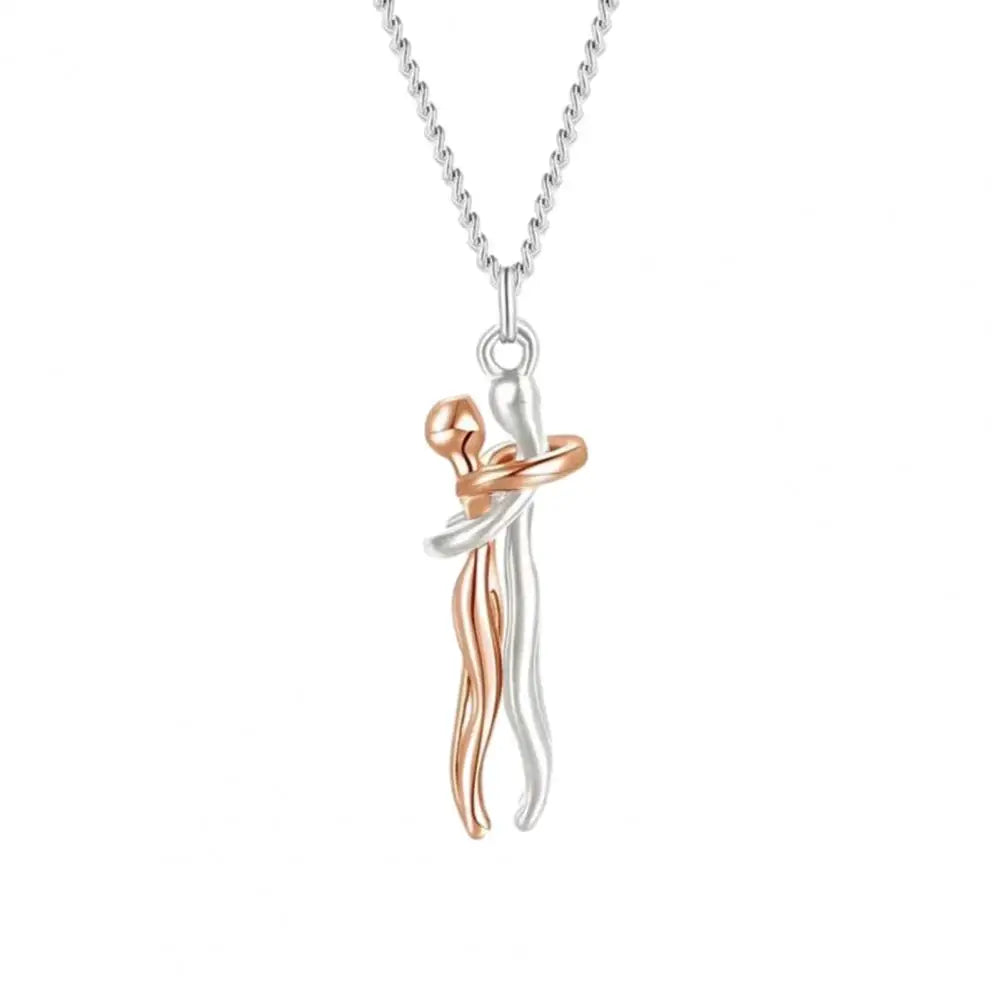 Couple Necklace Unity Trust Embrace Pendant Necklace Adjustable Length