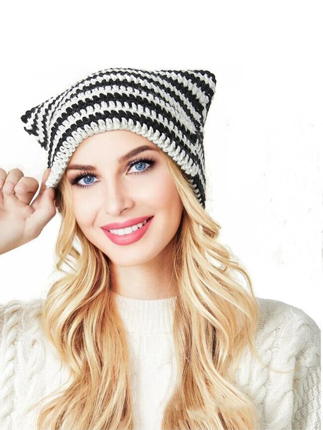 Fashion Crochet Cat Ear Beanie Knitted Emo Y2K Slouch Hat
