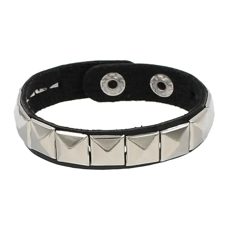 Black Silver Metal Arm Cuff Studded Bracelet