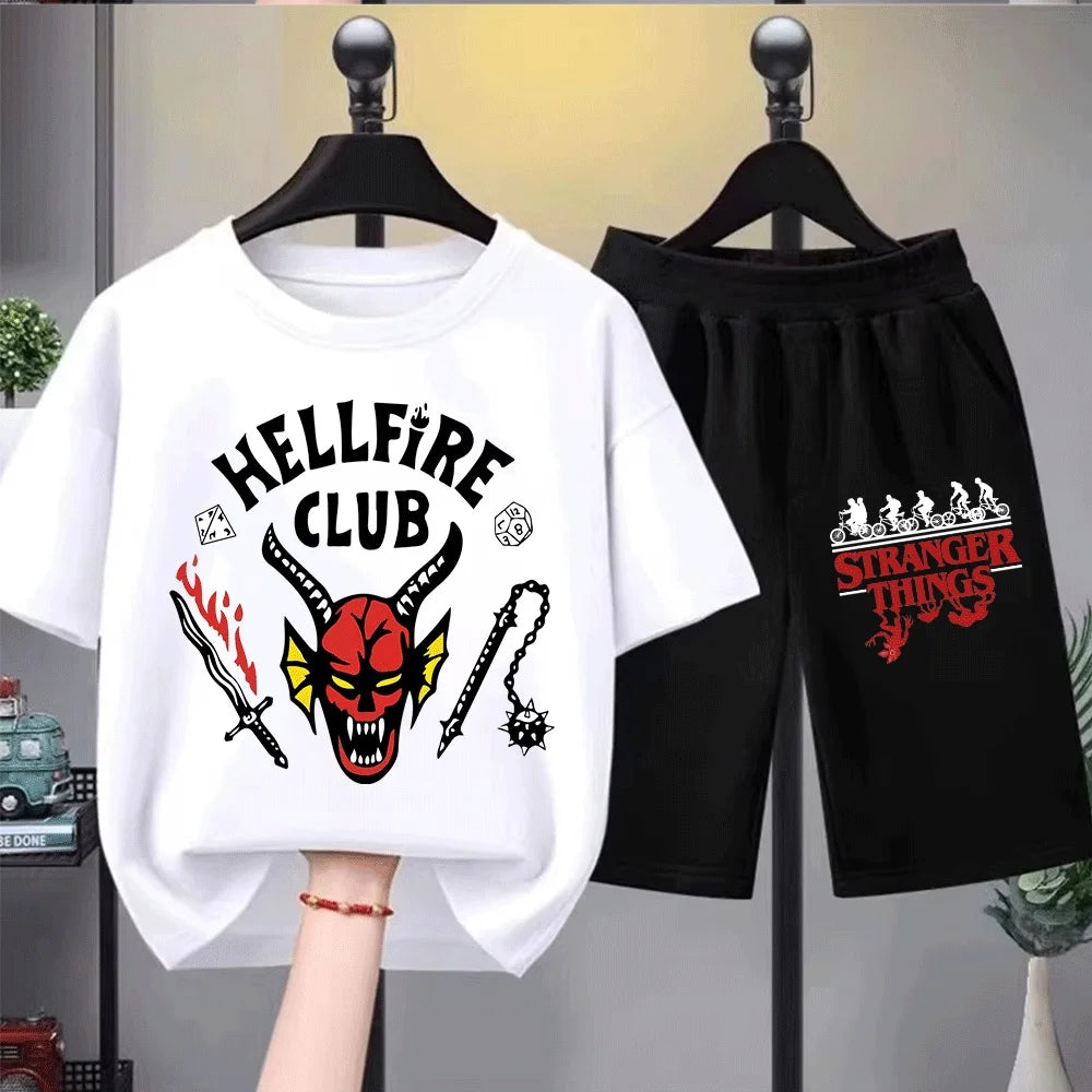 Kids Hellfire Club T-Shirt Shorts Set Eddie Munson Stranger Things Summer Clothes Tshirt
