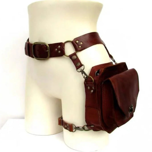 Black Brown PU Leather Steampunk Gothic Pouch Bag Purse
