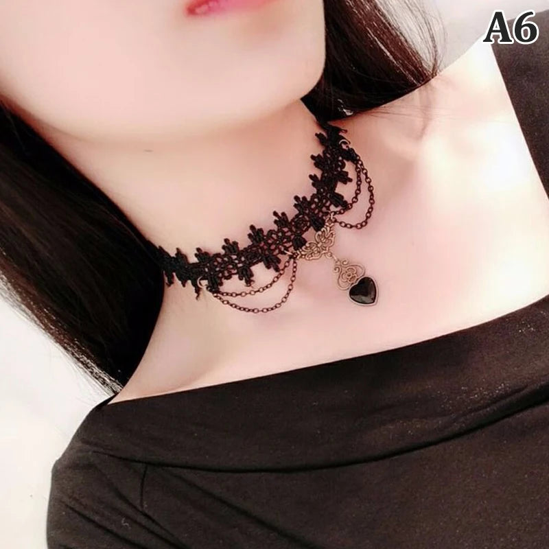 Gothic Chokers Crystal Black Lace Collar Necklace Vintage Victorian