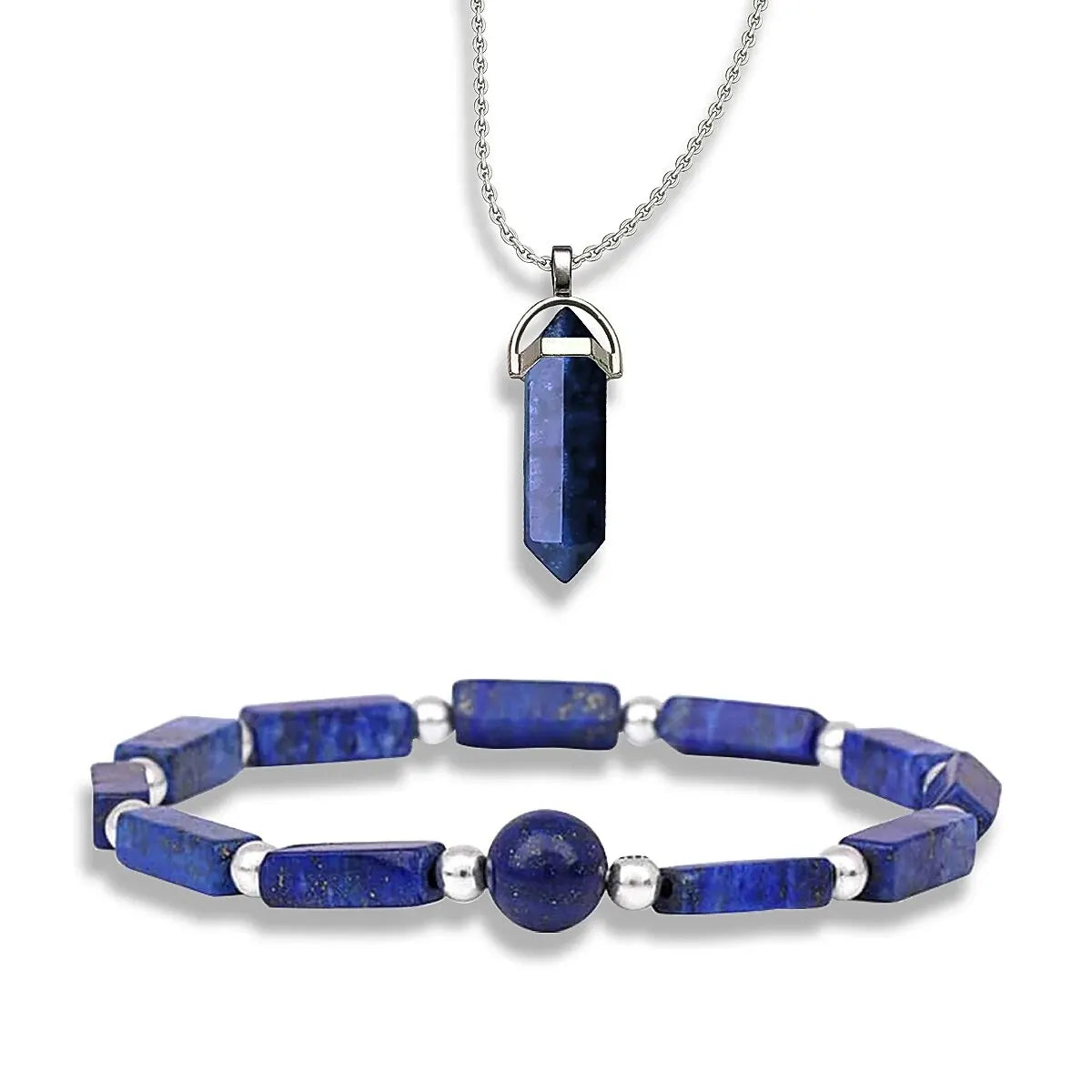 Anxiety Energy Healing Necklace Pendant, Round Bead Crystal Bracelet Jewellery Set