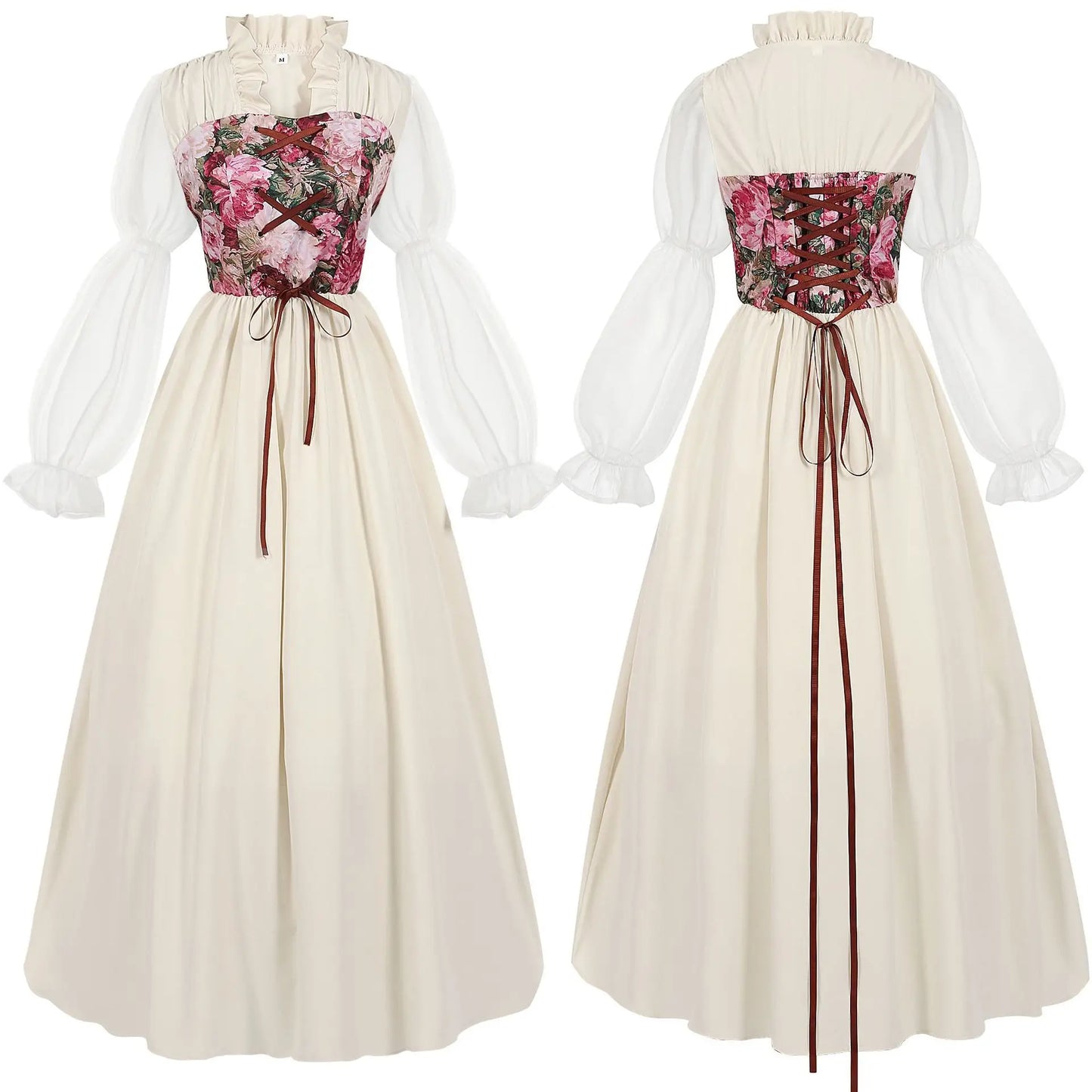 Medieval Renaissance Pirate Maid Elegant Floral Maxi Dress