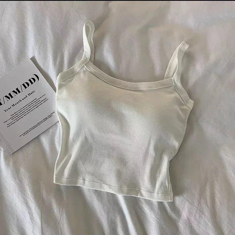 Black Grey White Crop Top Basic Vest Top TShirt Padded Bra