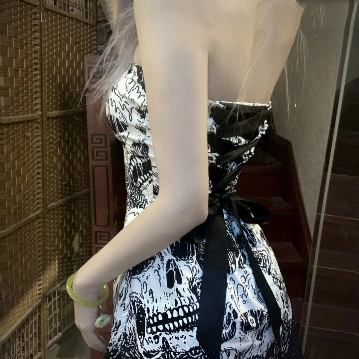 Gothic Sexy Skull Print Strapless Party Mini Dress