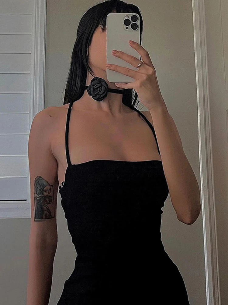 Strappy Tie Up Stretch Bodycon Long Black Dress
