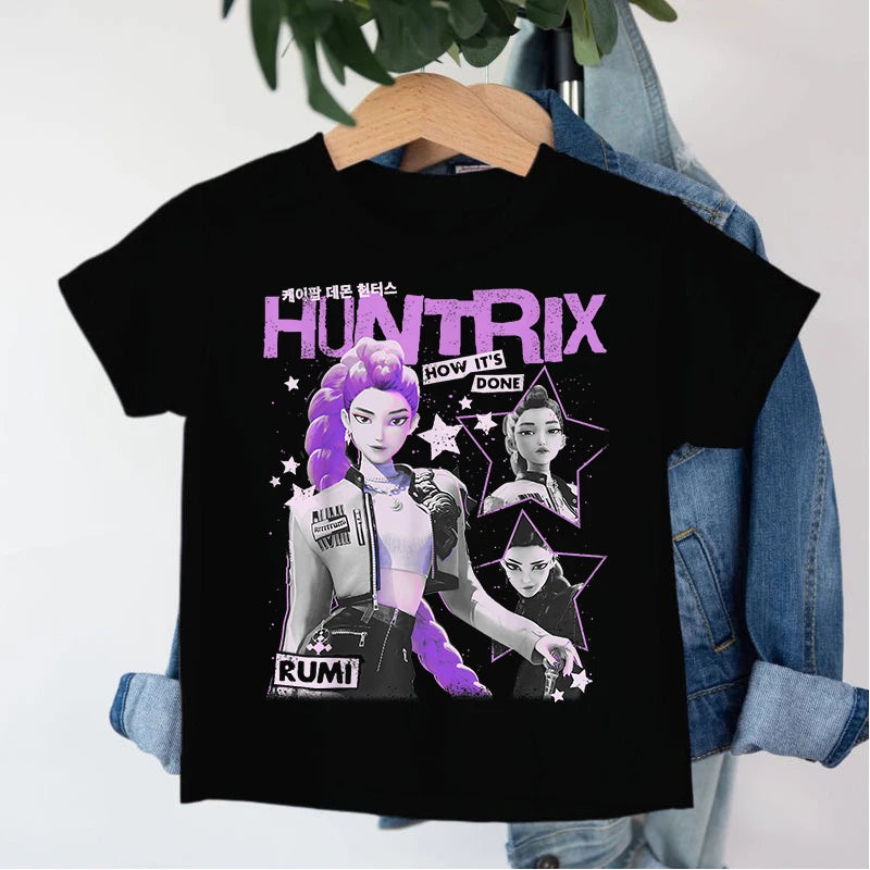 KPop Demon Hunters Saja Boys T-shirt Huntrix Tshirt Kids Summer Clothing Rumi