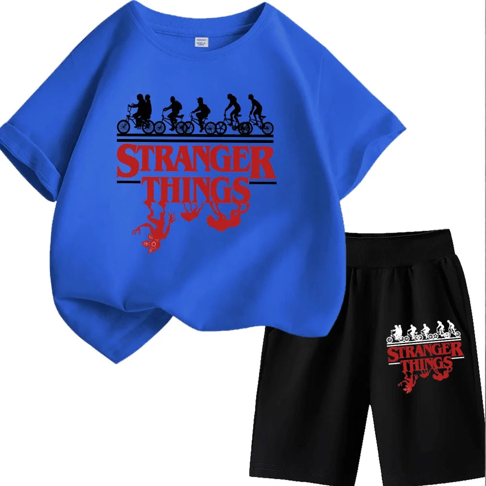 Stranger Things Kids T-Shirt Shorts Set Demogorgon Boys/Girls Summer Clothes TShirt Top