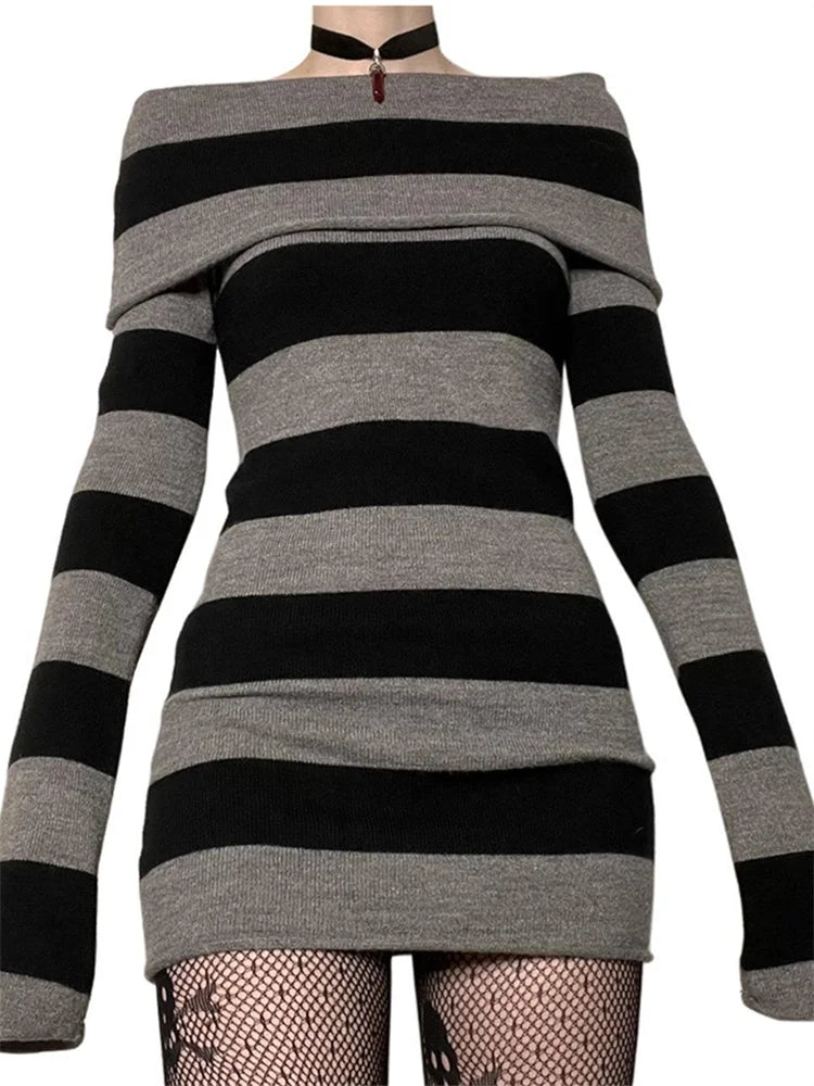 Striped Off Shoulder Jumper Dress