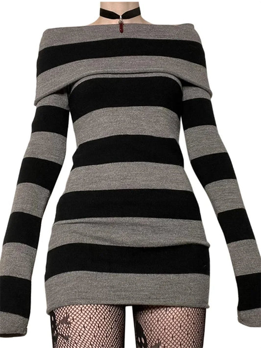 Striped Off Shoulder Jumper Dress