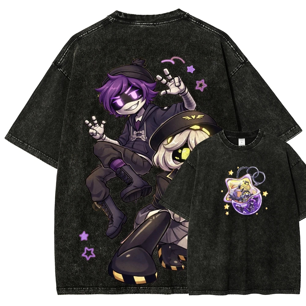 MURDER DRONES Washed Tshirt Adult Teen Glitch Uzi T-shirt Anime Clothing