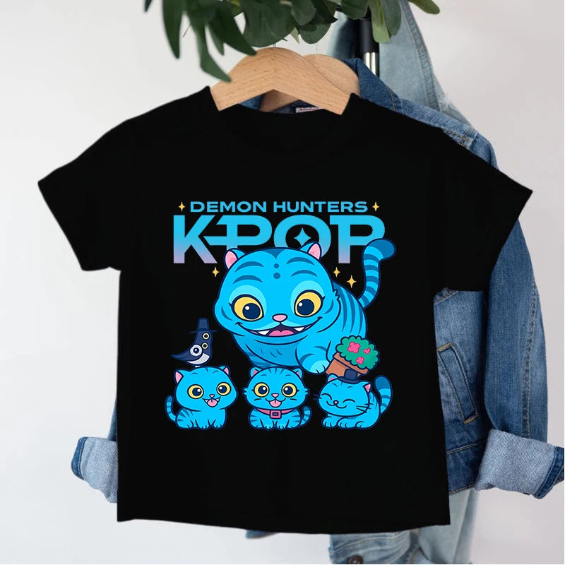 KPop Demon Hunters Saja Boys T-shirt Huntrix Tshirt Kids Summer Clothing Rumi
