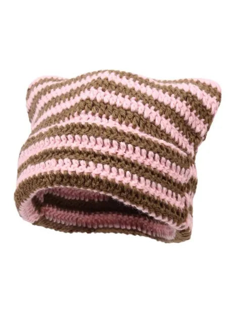 Fashion Crochet Cat Ear Beanie Knitted Emo Y2K Slouch Hat