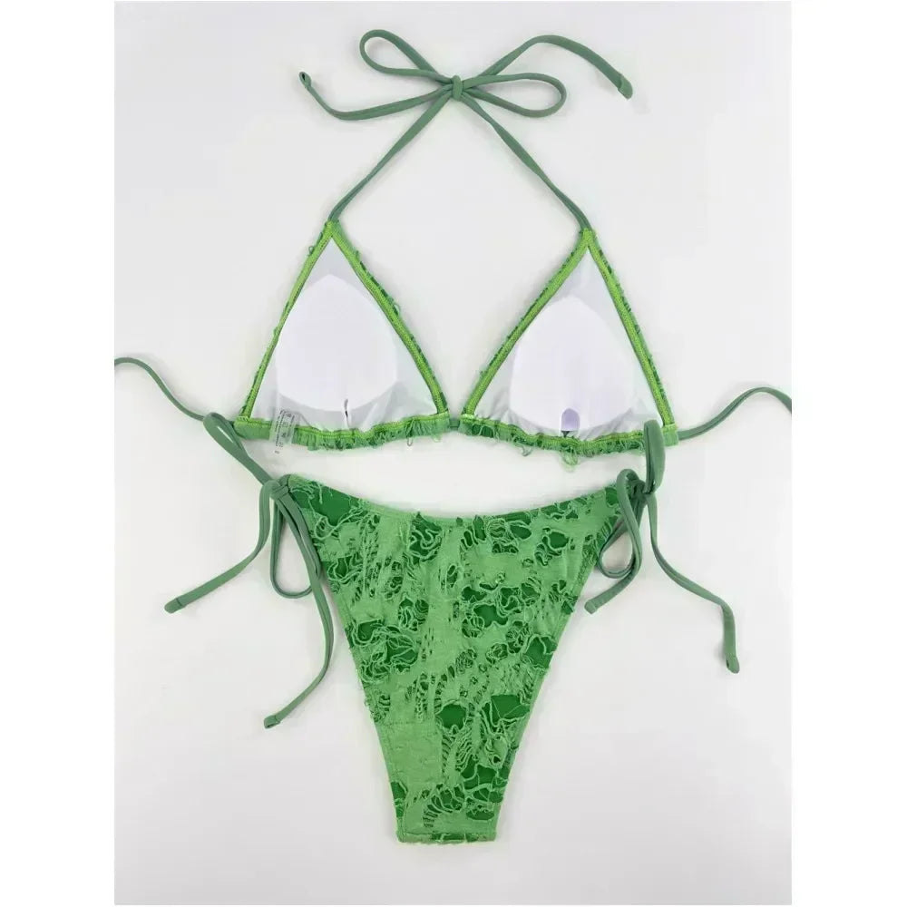 Sexy Gothic Grunge Two Piece Halter Bikini Swimwear