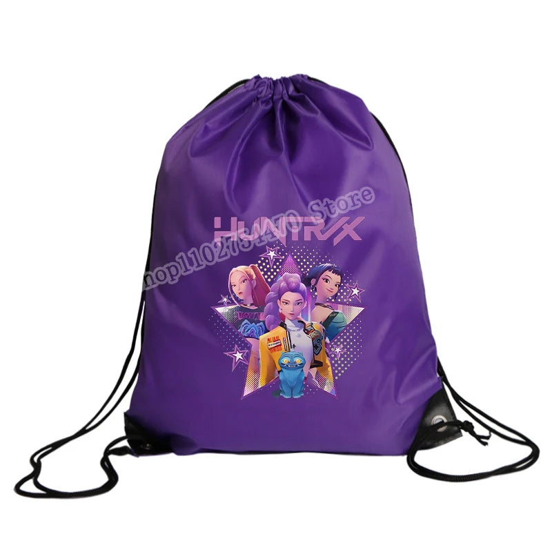 KPop Demon Hunters Merch Drawstring Swim PE Kit Sports Book Shoulder School Bag Waterproof