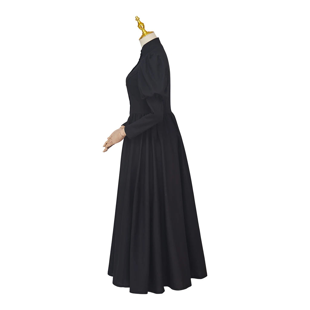 Gothic Victorian Mourning Day Dress Black Bustle Steampunk Ball Gown Wicked Costume Cosplay