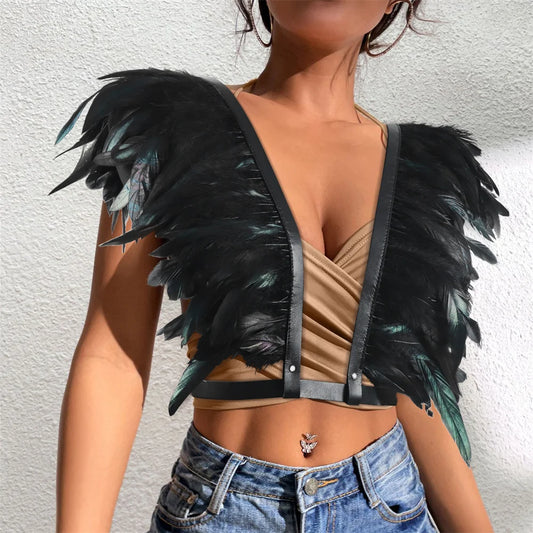 Gothic Halloween Feather Shawl Shrugs Bolero Carnival Costume