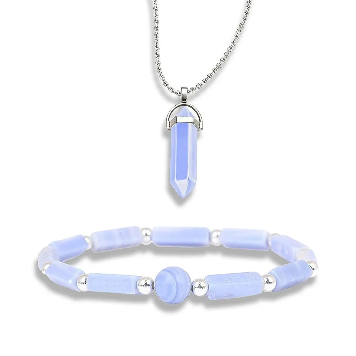Anxiety Energy Healing Necklace Pendant, Round Bead Crystal Bracelet Jewellery Set