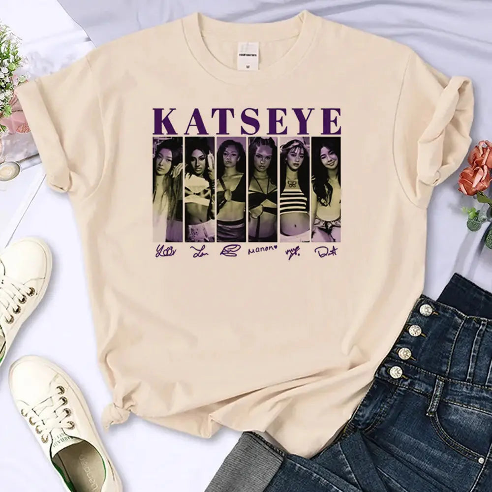 Katseye Kpop T-shirt Girl Band Cute Anime Korean K-pop Tshirt Summer Clothes