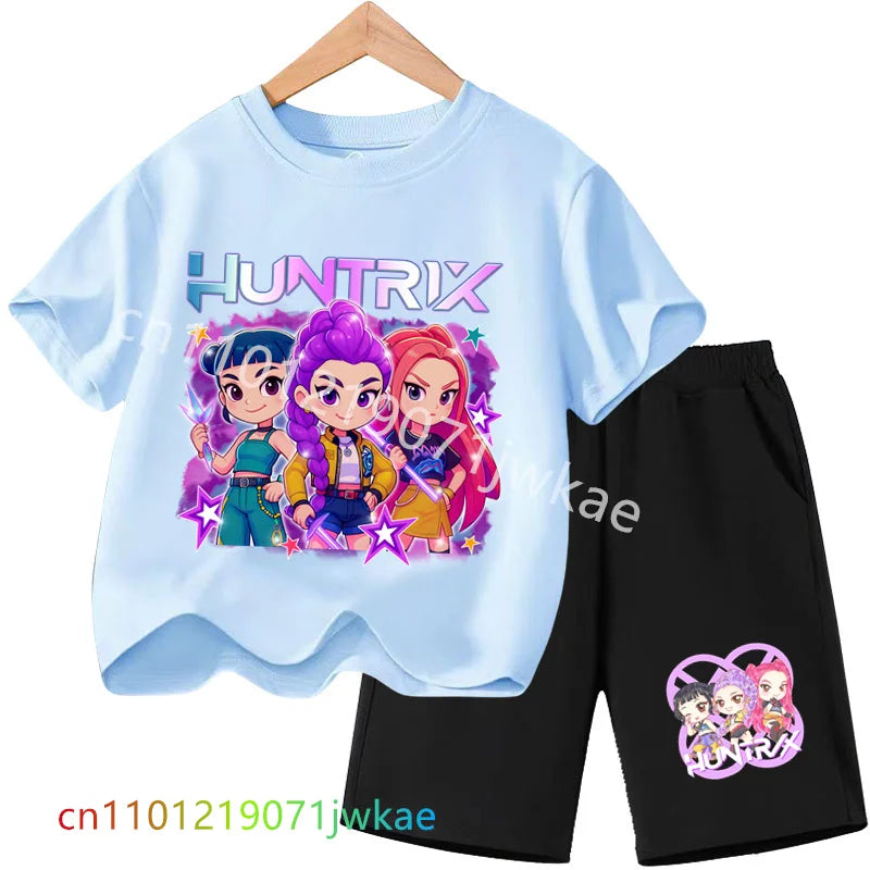 Huntrix T-shirt Set Kpop Demon Hunters Summer Clothes Shorts Rumi
