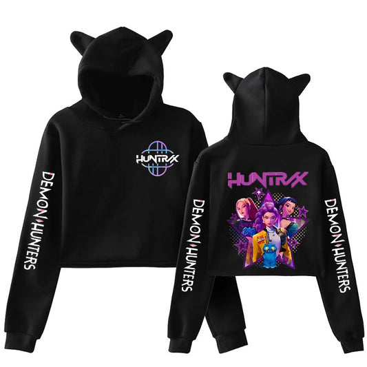 Women Cat Ears Crop Jumper Kpop Demon Hunters Hoodie Sweatshirt Huntrix Adult Sweater