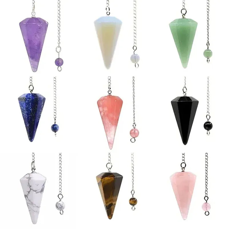 Natural Stone Quartz Agates Pendant Reiki Healing Cone Amethyst Charm Pendulum Pendants For Divination Dowsing Crystals