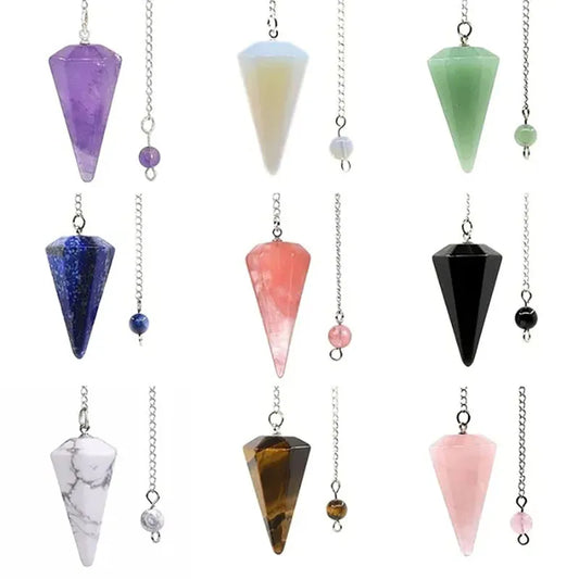 Natural Stone Quartz Agates Pendant Reiki Healing Cone Amethyst Charm Pendulum Pendants For Divination Dowsing Crystals