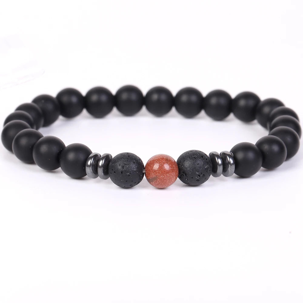 Stone Bracelet Black Agates Hematite Round Beads Jewellery Healing Energy