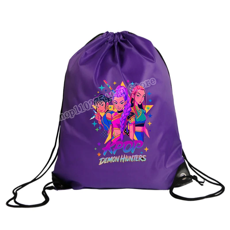 KPop Demon Hunters Merch Drawstring Swim PE Kit Sports Book Shoulder School Bag Waterproof