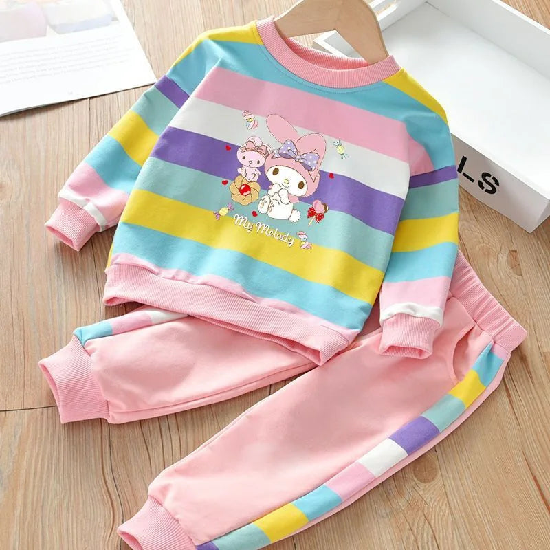 Sanrio Kuromi Cinnamaroll Hello Kitty Hoodie Tracksuits Joggers Girls Clothes Sets Sweater Rainbow