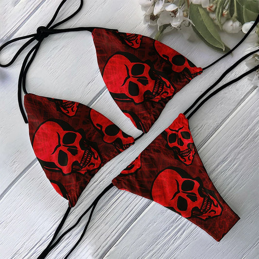 Sexy Halloween Gothic Skeleton Print Halter Bikini Swimwear