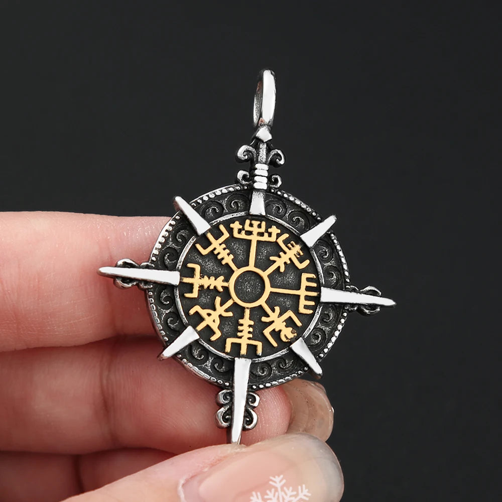 Vintage Viking Vegvisir Compass Pendant Necklaces For Men Stainless Steel Nordic Amulet Necklace