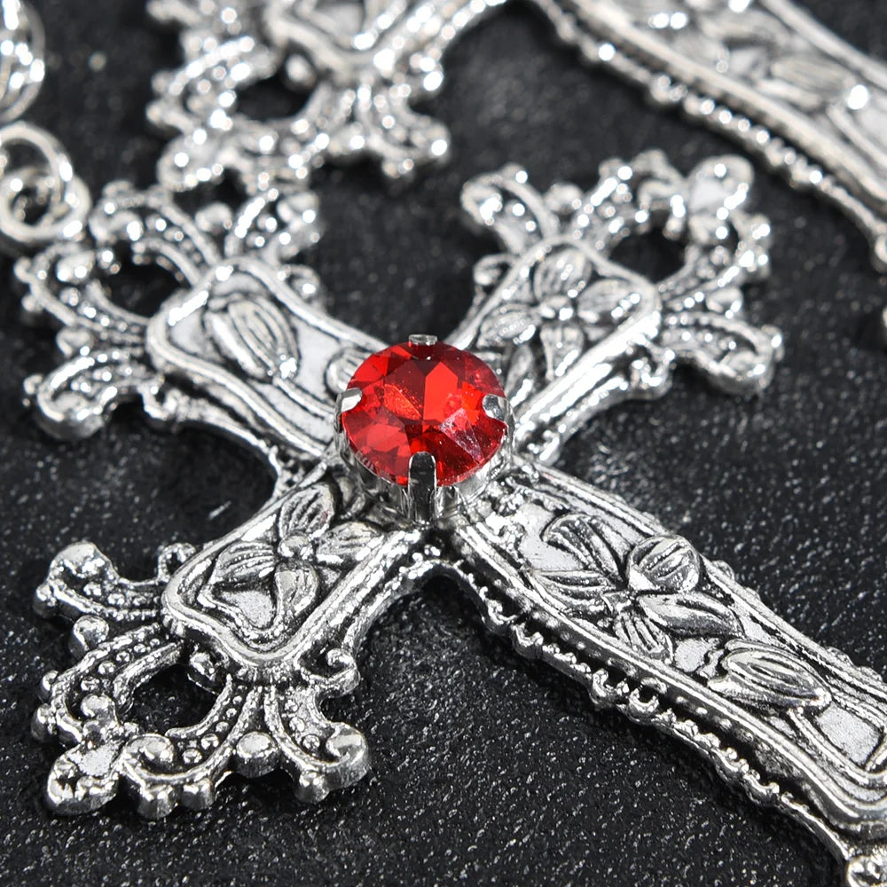 Gothic Victorian Punk Crystal Cross Pendant Necklace Gothic Chain