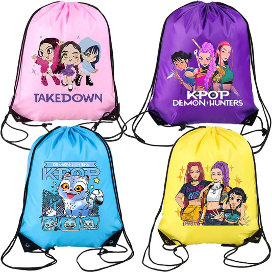KPop Demon Hunters Merch Drawstring Bags Swim Sports PE Kit Book Bag Huntrix Rumi Derpy Gift Tiger