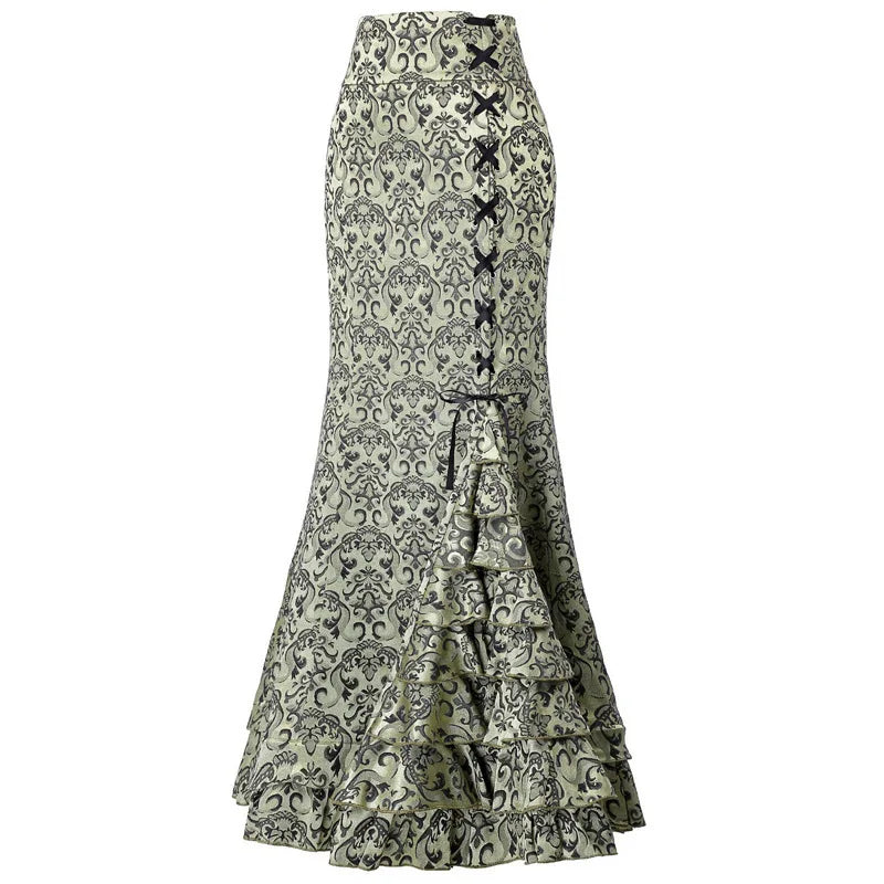 Victorian Gothic Steampunk Long Fish Tail Skirt