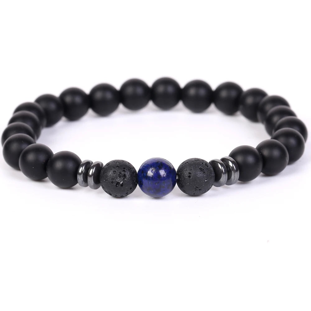 Stone Bracelet Black Agates Hematite Round Beads Jewellery Healing Energy