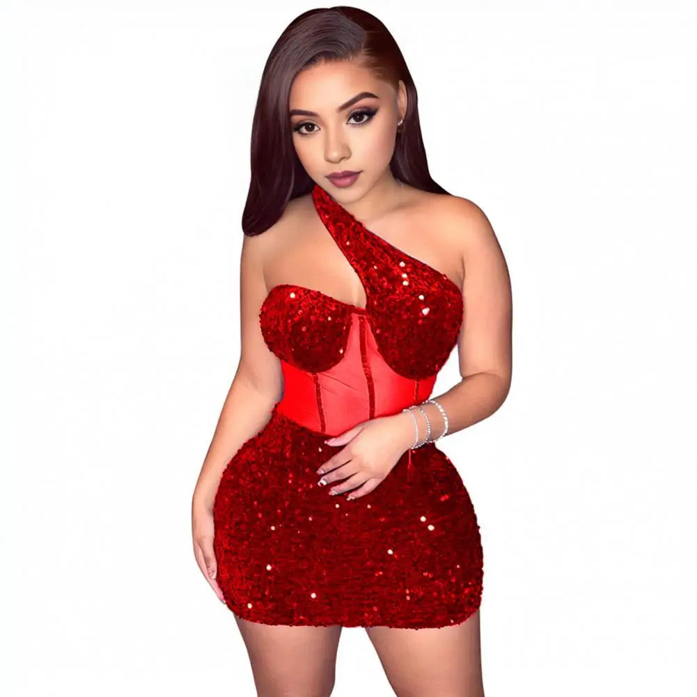 Sexy Clubwear Red Black Sequin Christmas Cocktail Party Short Mini Dress