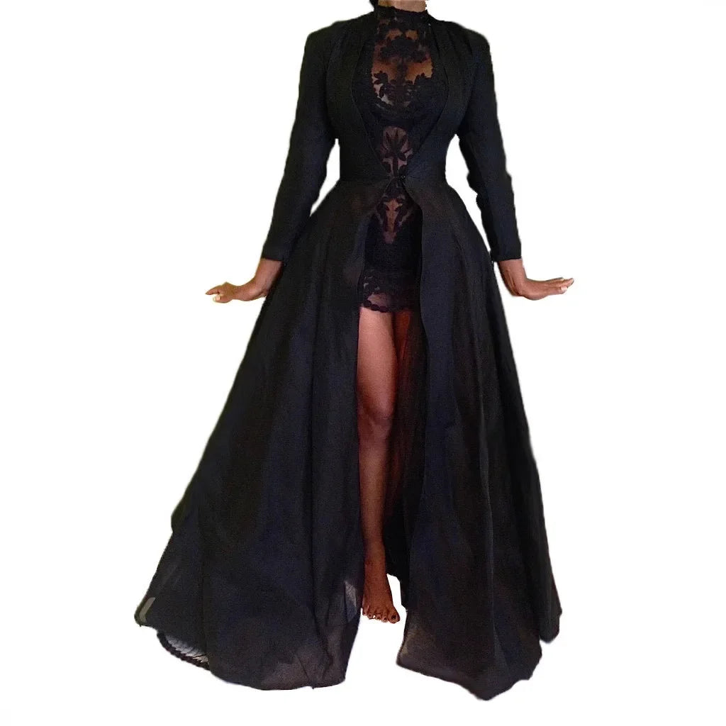 Sexy Black Two Piece Lace Mini Dress with Over Dress