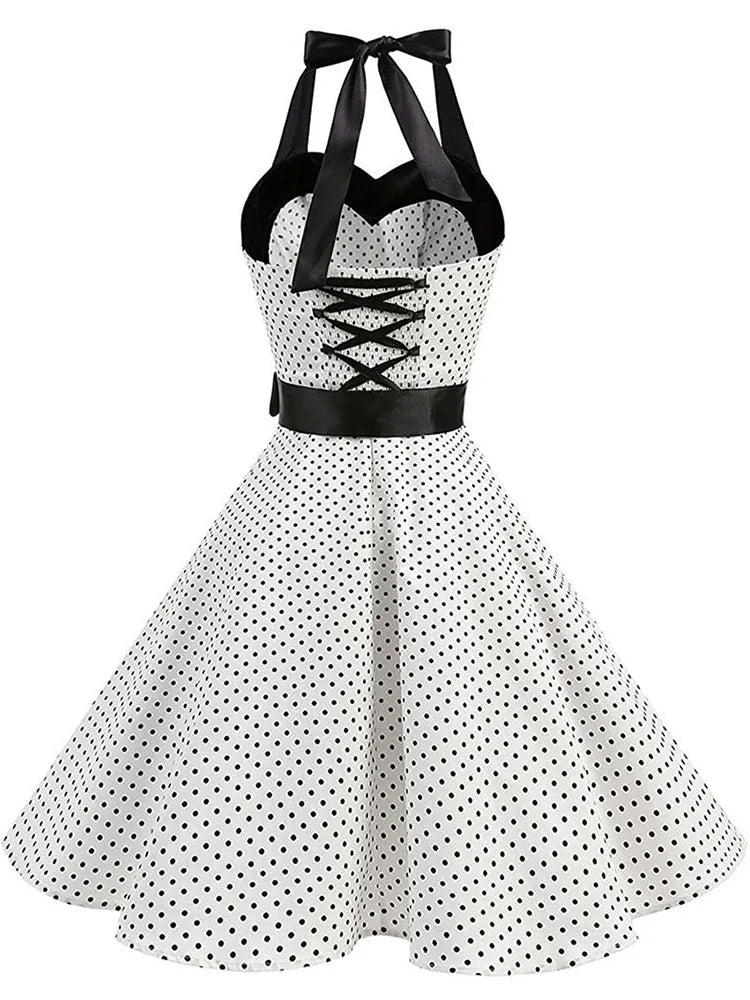 Vintage 1950s Polka Dot Summer Dress White Vintage Dress Pin Up Rockabilly Swing Dress
