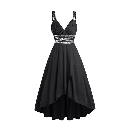 Gothic Black Vintage Sequins Swing Party Dress