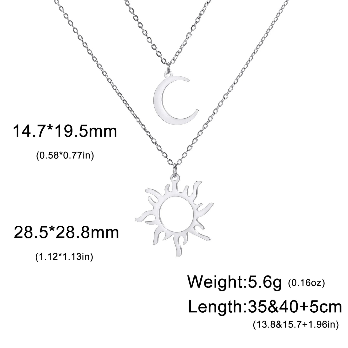 Sun Moon Pendant Chain Necklace Stainless Steel Bohemian Choker Necklace Pagan