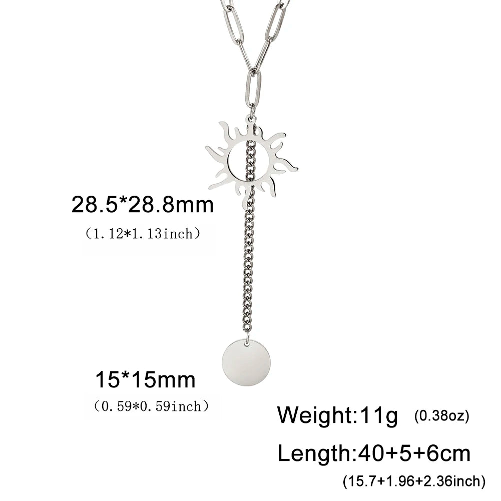 Sun Moon Pendant Chain Necklace Stainless Steel Bohemian Choker Necklace Pagan